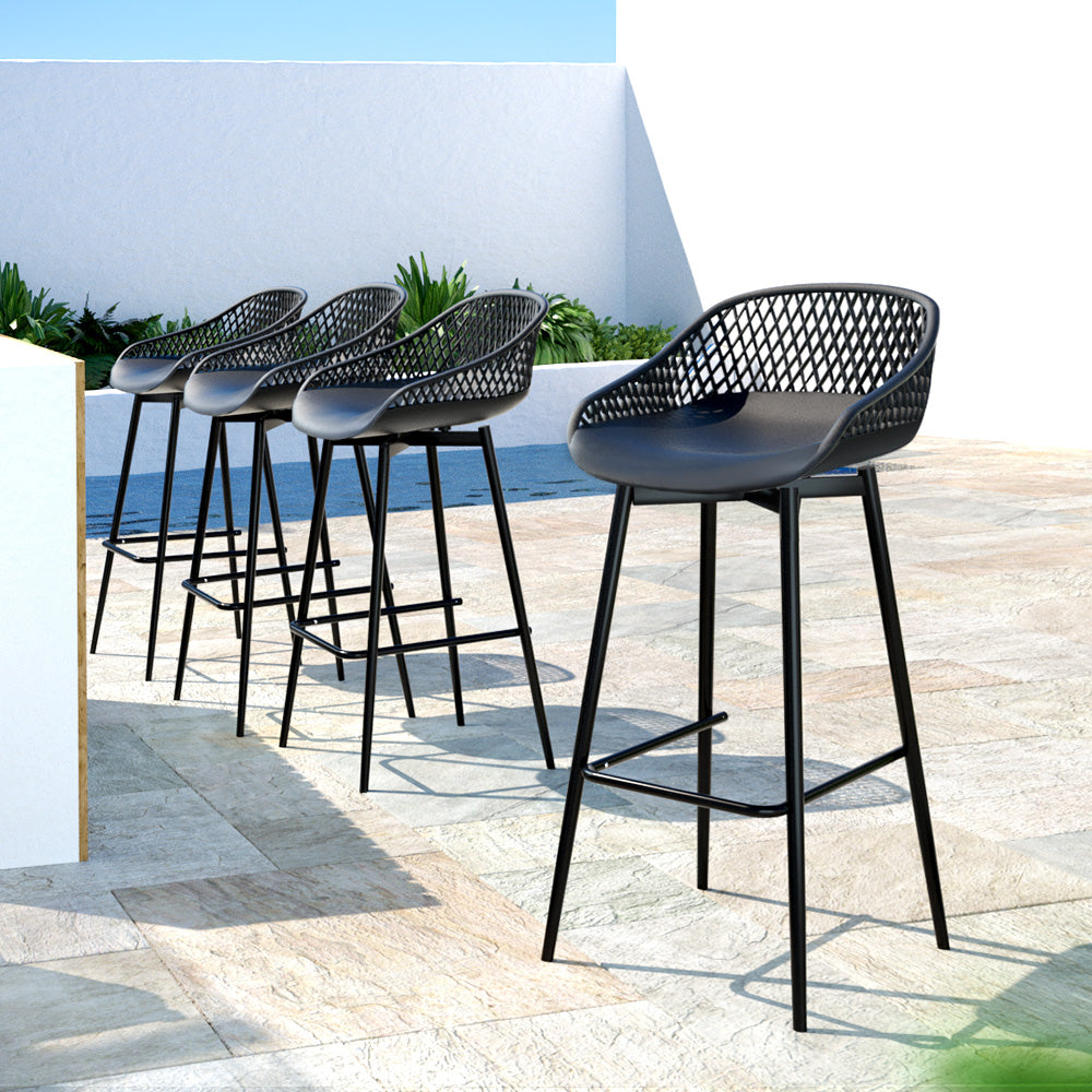 Gardeon 4x Outdoor Bar Stools Plastic Black