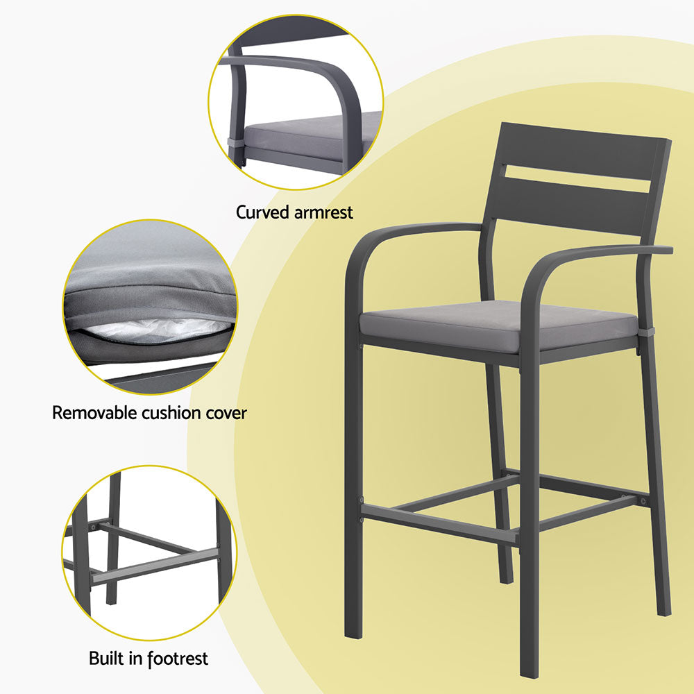 Gardeon 3Pcs Outdoor Bar Set Stools Dining Chairs Table Patio Aluminium Bistro Set Black
