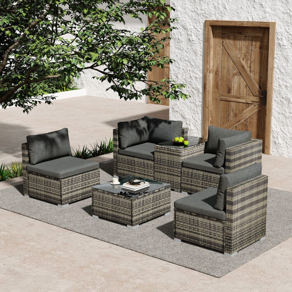 Outdoor Modular Lounge Sofa with Wicker End Table Set